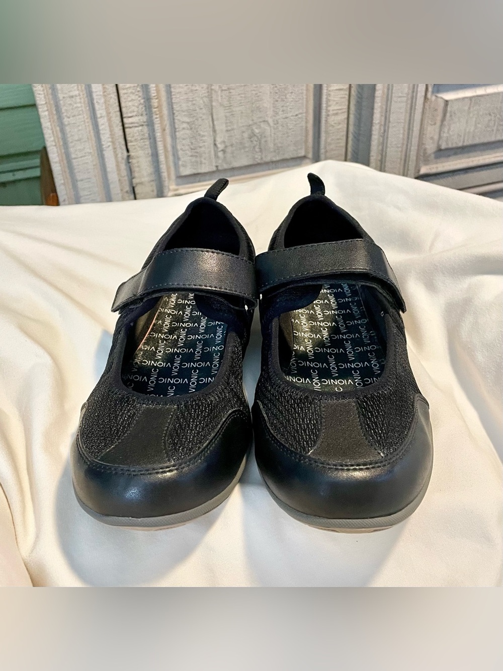 Vionic Ailie Mary Janes Comfort Shoes-Black-Orthotic-HooknLoop-Adjustable Strap